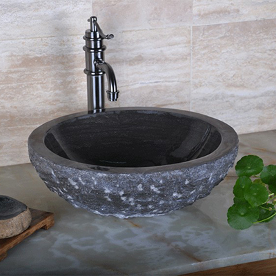 Good quality Garden Stone Water Fountain -
 Black granite solid surface stone sink for bathroom decor – Magic Stone