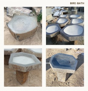 Natural Basalt Pedestal Bird Bath for Gardens