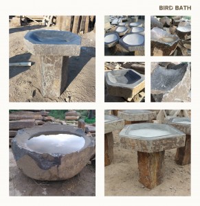 Natural Basalt Pedestal Bird Bath for Gardens