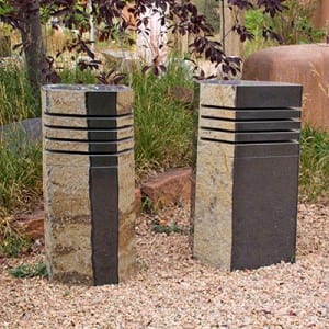 Basalt chiseled light for garden decor