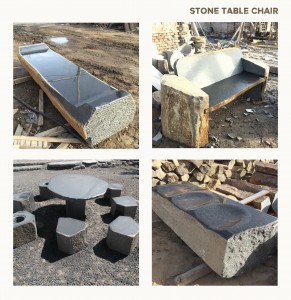 Natural Basalt Garden Bench with Polished Top