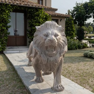 Majestic Marble Lion Sculpture – Outdoor Guardian Statue for Garden & Mansion