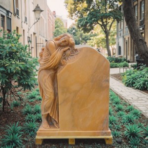 High Quality Timber Carved Red Marble Angel Tombstone European Design Style for Outdoor Cemetery Use