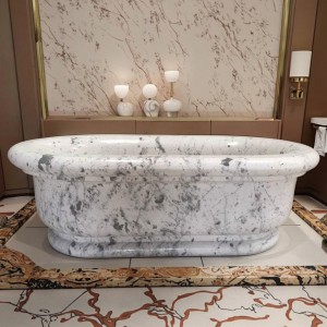 Classic Marble Pattern Natural Stone Bathtub with Ornate Edge Design for Traditional Bath Spaces