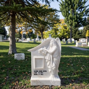 Natural White Marble Sculpture Tombstone with Standing Angel Statue