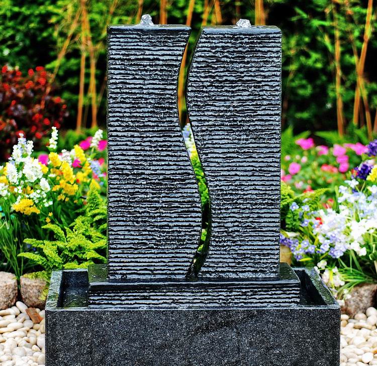 Natural Grooved Granite Water Fountain Indoor Outdoor Decor