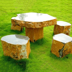 5 pieces basalt yellow table and benches set