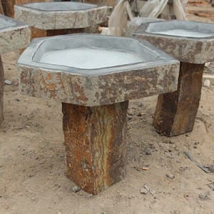 Basalt stone birdbath for garden decor