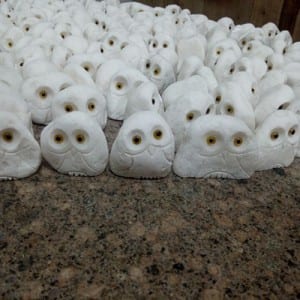 Small white marble hand carved stone owl for sale