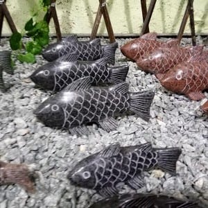 granito jardim escultura em pedra peixes