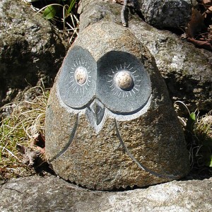 Cobble stone owl statue