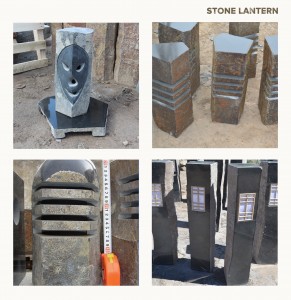 Carved Face Basalt Stone Lantern for Gardens
