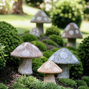 Antique Outdoor Hand Carved Granite Mushroom Sculpture