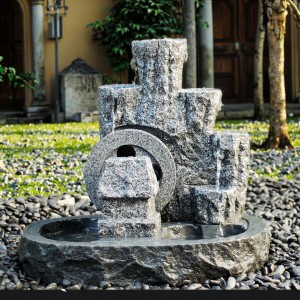 Natural Grey Granite Outdoor Water Wheel Fountains Garden Ornament for Parks Decoration Stone Garden Products