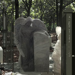 High Quality Black Marble Angel Headstone Tombstone Hand Carved European Design Style for Outdoor Use