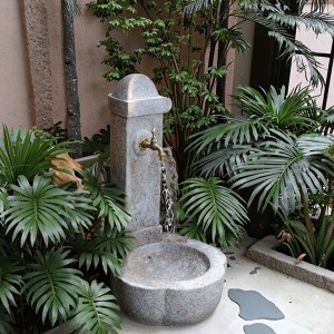 Hand Carved Indoor Home Hotel Water Fountain Decor Grey Granite Durable Statues Garden Park Outdoor