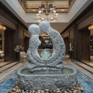 Custom Size Square Granite Indoor Waterfall Fountain Hand Carved Stone Garden Product for Hotel Interiors