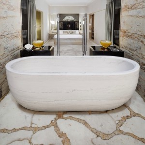 White Stone Rectangular Minimalist Bathtub