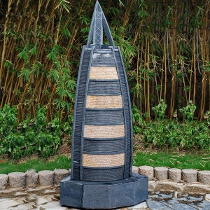 Outdoor stone boat shape water fountain