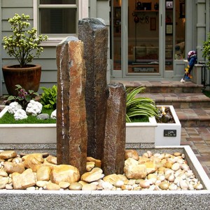 3 pieces semi-polished basalt column water fountain set