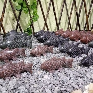 granito jardim escultura em pedra peixes