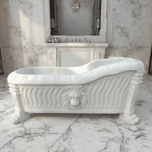 White Stone Bathtub with Carved Edges