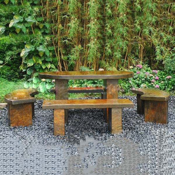 antiqued granite table bench set