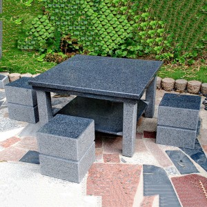 Square black granite outdoor table and chairs set