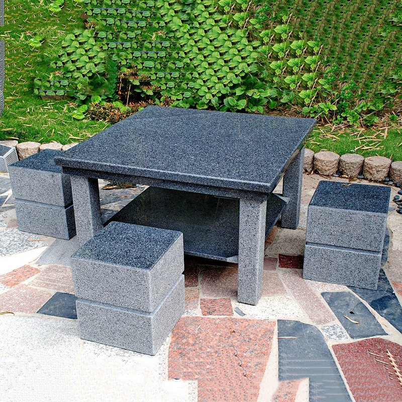 Square black granite outdoor table and chairs set Featured Image