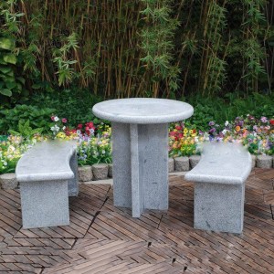 Round granite table and curved benches set