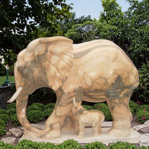 White Marble Elephant Sculpture – Hand-Carved Garden Decor for Luxury Landscaping