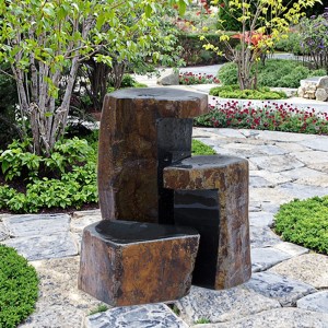 Formal basalt column fountain set