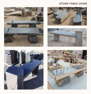 Natural Basalt Garden Bench with Polished Top