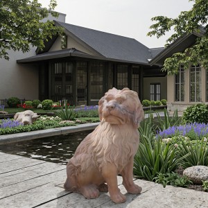 White Stone Dog Statue, Outdoor Lawn Ornament