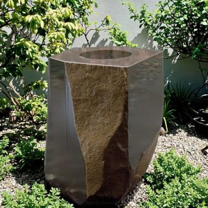 Abstract Basalt Stone Column Fountain Sculpture Contrasting Textured Landscape Art