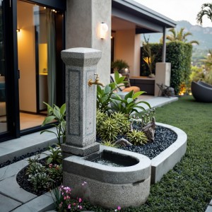 Hand Carved Granite Natural Stone Fountain & Wash Basin Custom Size for Garden Park Villa & Courtyard Landscaping