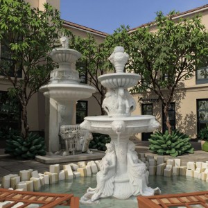 Natural Stone Tiered Marble Fountain Earthy Toned Outdoor Water Decor