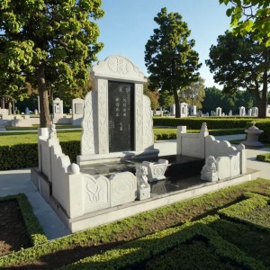 Modern Design Cemetery Memorial Angel Gravestone Hand Carved Natural White Marble