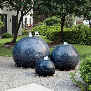3PCS Black Ball Granite Garden Water Fountain Ornaments for Outdoor Decor