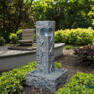 Dark Grey Granite LED Light Garden Fountain Hand Carved Natural Stone Product for Villas