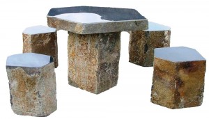 5 pieces basalt yellow table and benches set