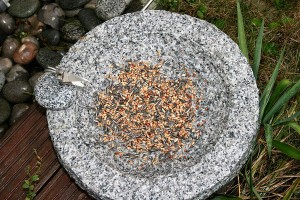 Granite Birdbath  with small animal statues