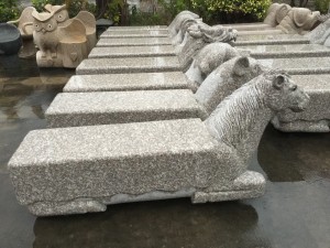 Round granite table and curved benches set