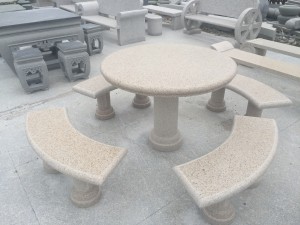 Round granite table and curved benches set