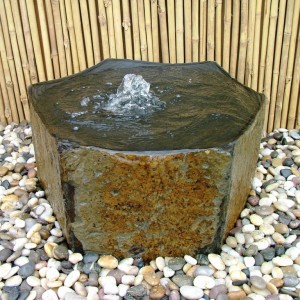 Polished basalt bowl fountain