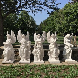 Exquisite Marble Angel Sculpture: Heavenly Figurine with Intricate Robe Details for Garden Decor