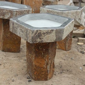 Basalt stone birdbath for garden decor