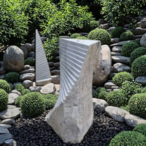 Outdoor Weathered Stone Garden Decor Basalt Column Fountain Set
