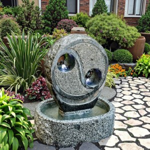 Outdoor Ying Yang Design Granite Stone Water Fountain for Park Use