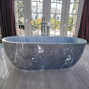 Unique Black Solid Stone Freestanding Bathtub with Natural Texture for Stylish Bathroom Interiors